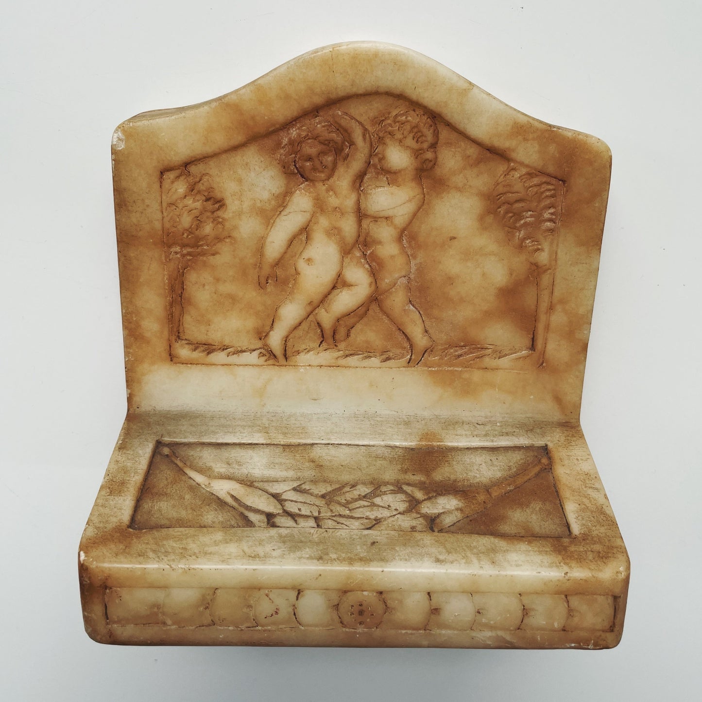 antique cherub alabaster book ends