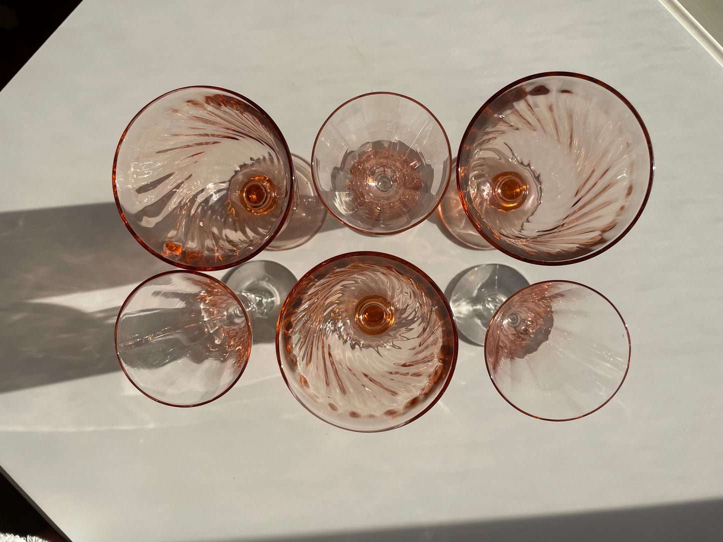 Set of 6 Pink Depression Glass Stemware