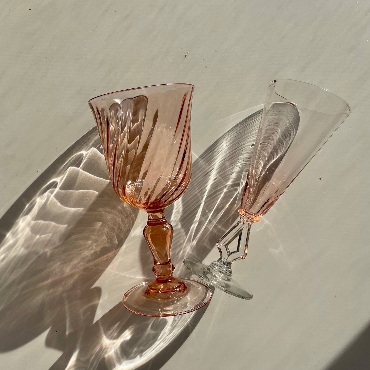 Set of 6 Pink Depression Glass Stemware