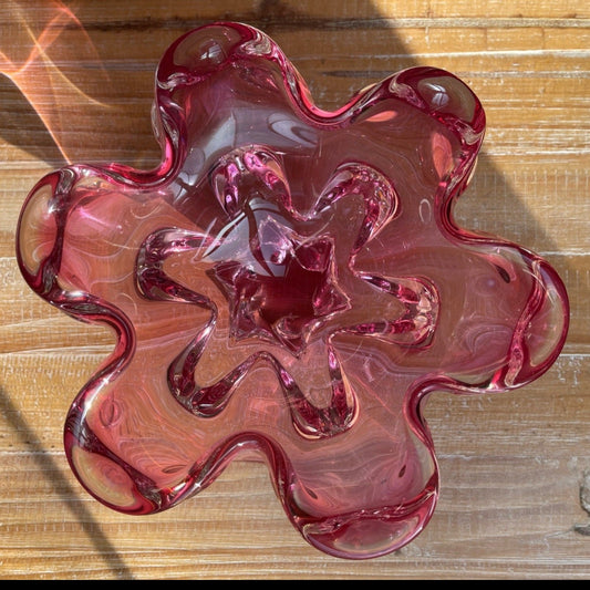 Glass Coffee Table Bowl, Murano Glass Squiggly Pink